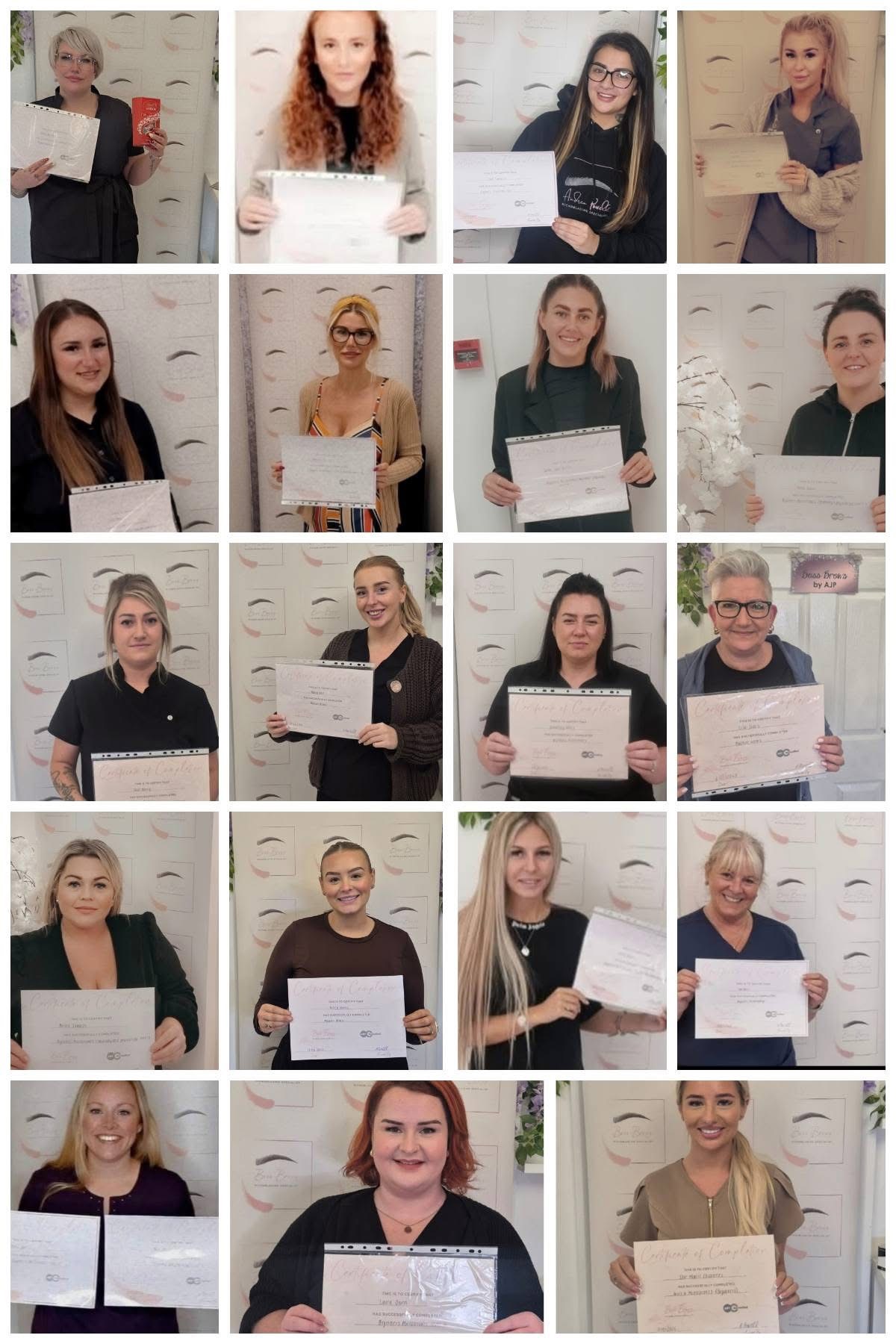 Boss Brows qualified students holding certificates